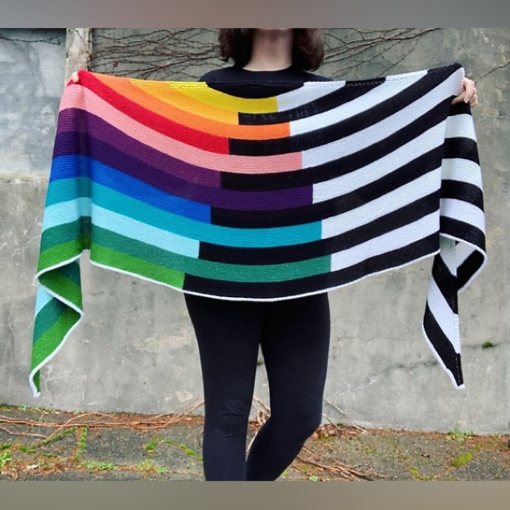 Handmade knit Rainbow color block scarf shawl wrap Pride